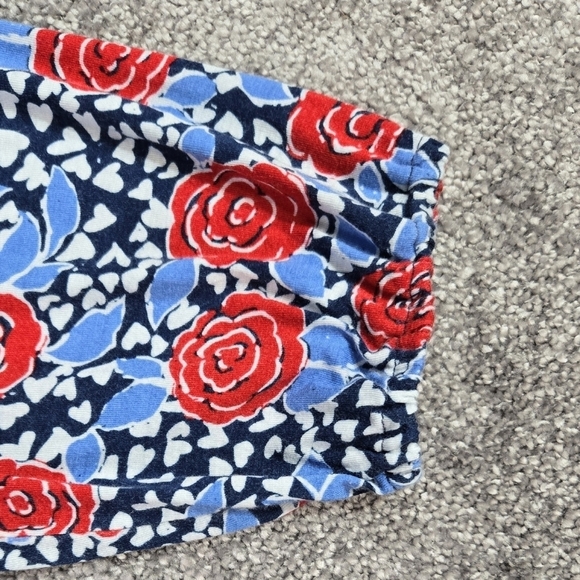 Modcloth Blue Red Floral Belted Surplice Neck Knit Blouse Chiffon Trim Stretchy - Picture 4 of 8